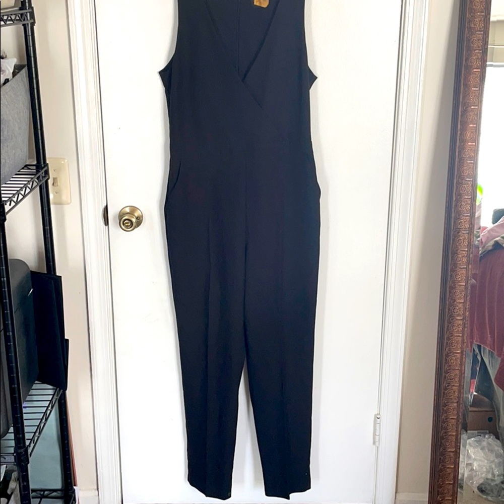 V-Neck Crepe Jumpsuit w/ Tapered Pants